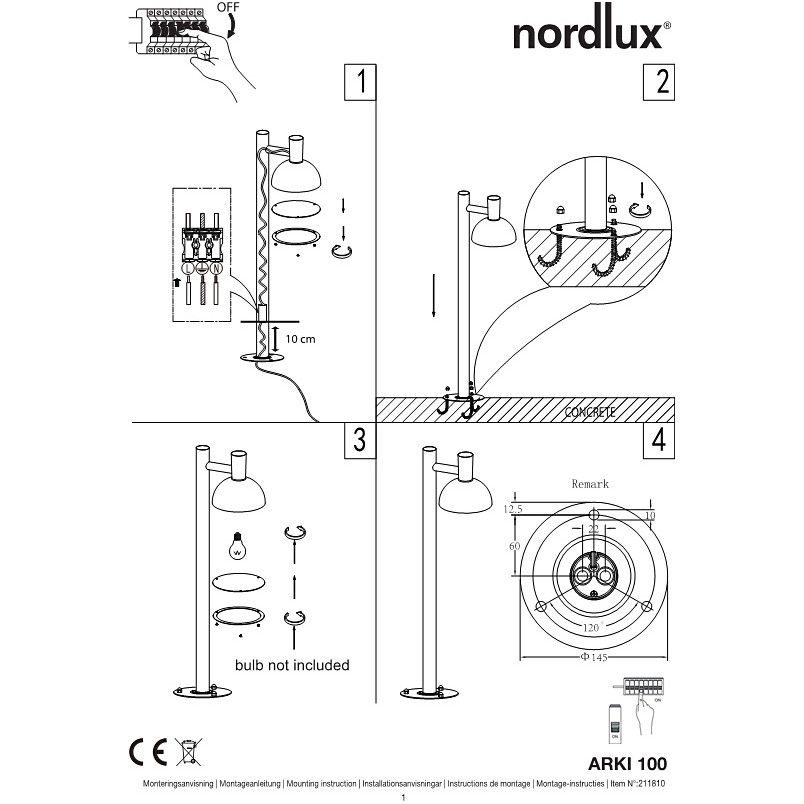 Słupek Ogrodowy Arki 100cm Czarny Nordlux - Oświetlenie Ogrodu
