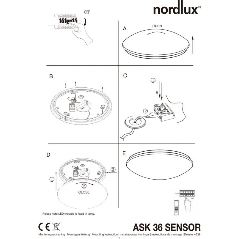 Plafon łazienkowy LED Nordlux Ask 36cm - Czujnik Ruchu