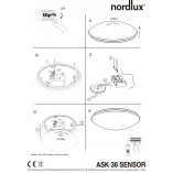 Plafon łazienkowy LED Nordlux Ask 36cm - Czujnik Ruchu