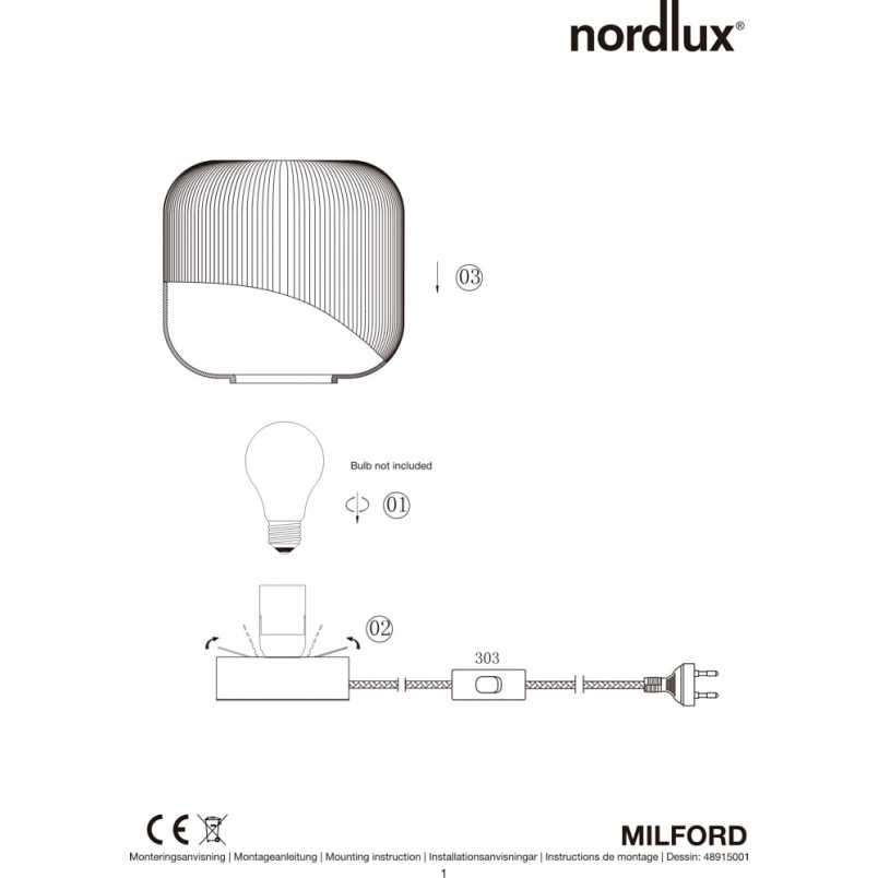 Lampa stołowa Milford Nordlux - szkło, drewno, styl Skandynawski
