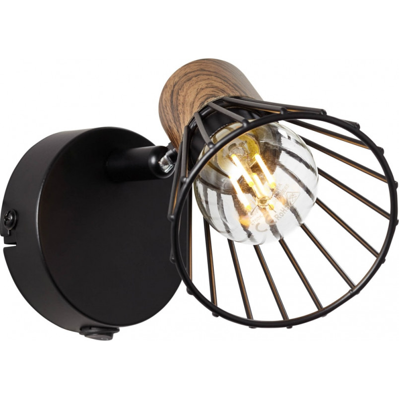 Kinkiet Loft Manama - czarny metal, drewno | Brilliant