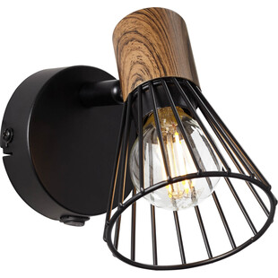 Kinkiet Loft Manama - czarny metal, drewno | Brilliant