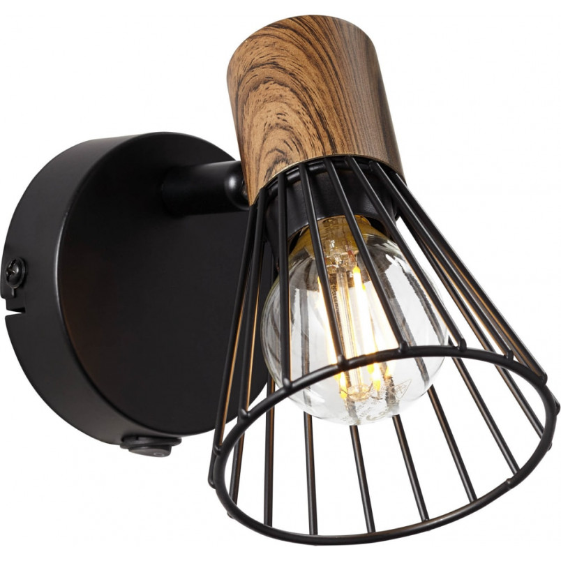 Kinkiet Loft Manama - czarny metal, drewno | Brilliant