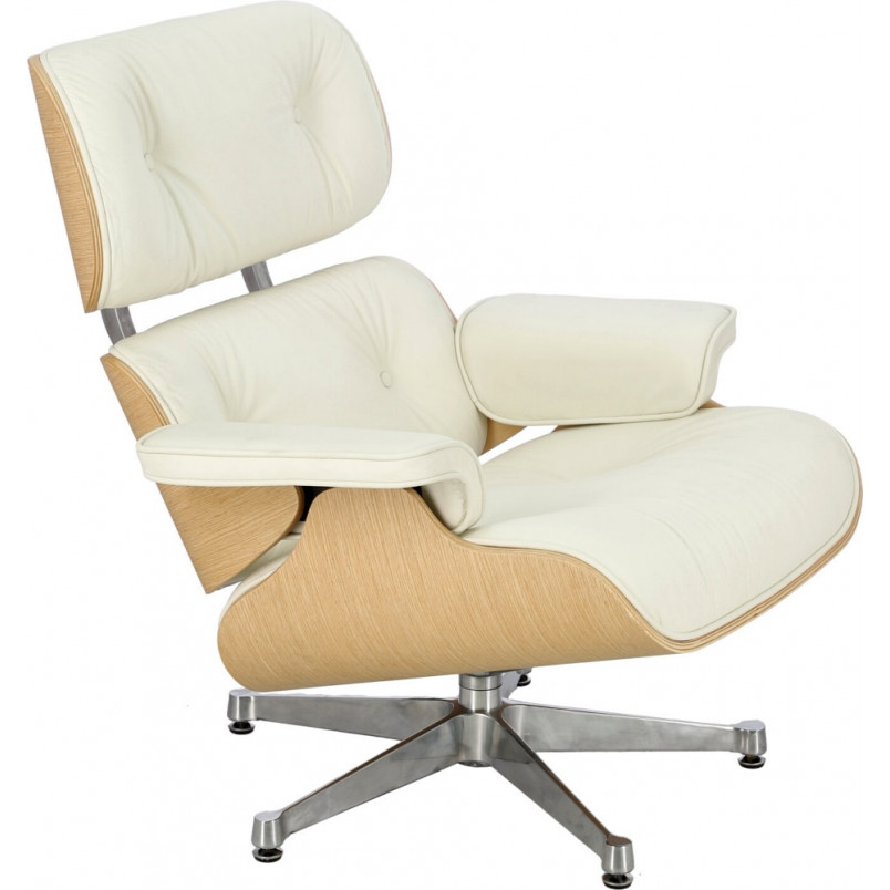 Fotel skórzany obrotowy Vip biały / dąb - D2 Design