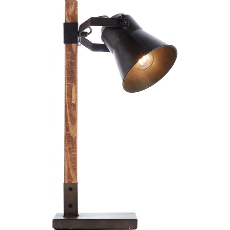 Lampa biurkowa industrialna Plow | Czarna stal / Drewno | Brilliant