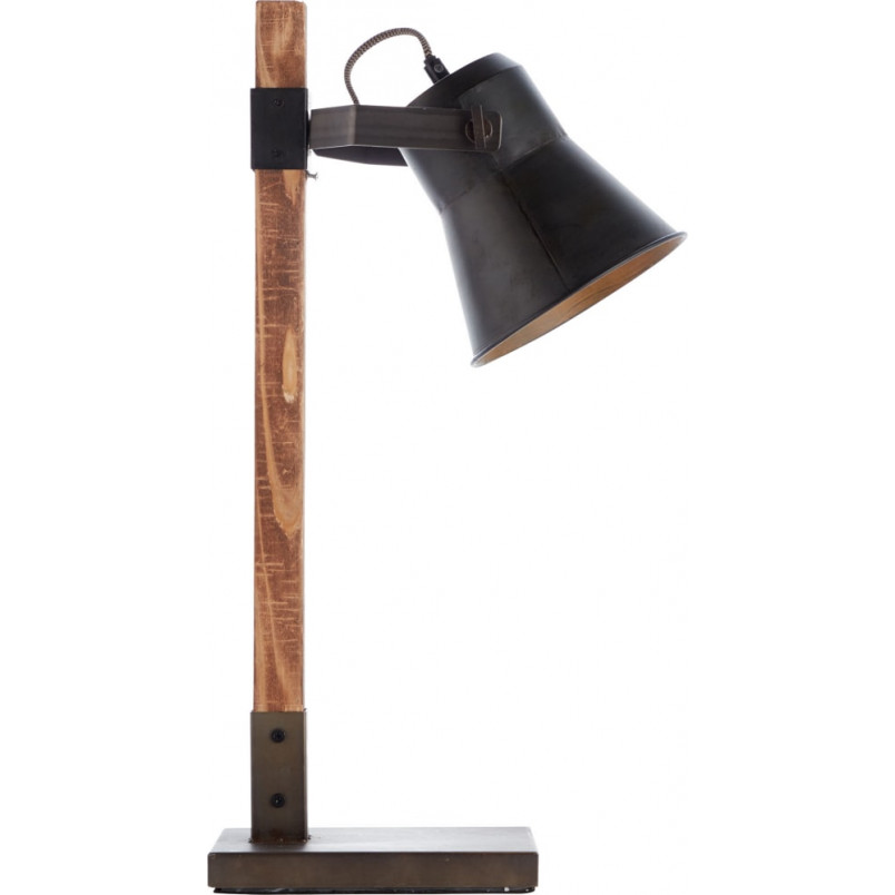 Lampa biurkowa industrialna Plow | Czarna stal / Drewno | Brilliant