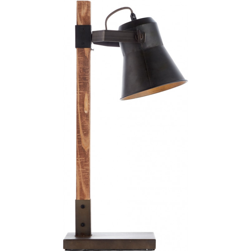 Lampa biurkowa industrialna Plow | Czarna stal / Drewno | Brilliant