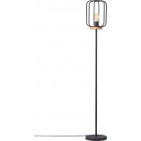 Lampa podłogowa Tosh - Loftowy design, czarny metal i drewno | Brilliant