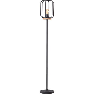 Lampa podłogowa Tosh - Loftowy design, czarny metal i drewno | Brilliant