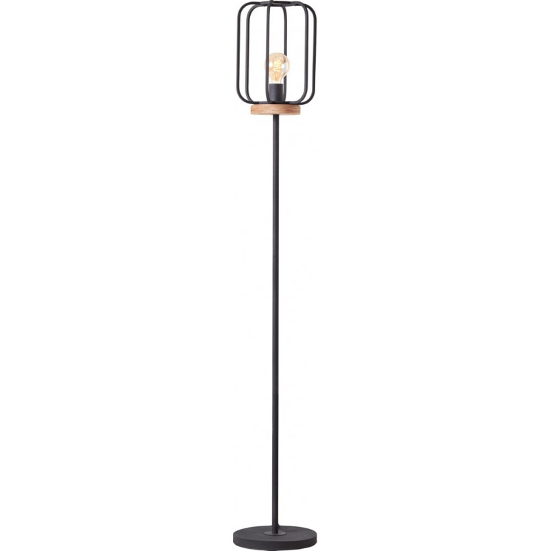 Lampa podłogowa Tosh - Loftowy design, czarny metal i drewno | Brilliant