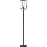 Lampa podłogowa Tosh - Loftowy design, czarny metal i drewno | Brilliant
