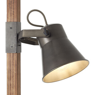 Lampa podłogowa industrialna Plow | Czarna stal i drewno | Brilliant