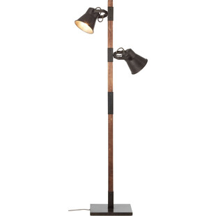 Lampa podłogowa industrialna Plow | Czarna stal i drewno | Brilliant
