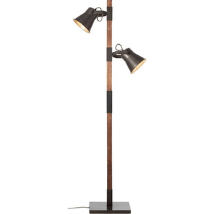 Lampa podłogowa industrialna Plow | Czarna stal i drewno | Brilliant