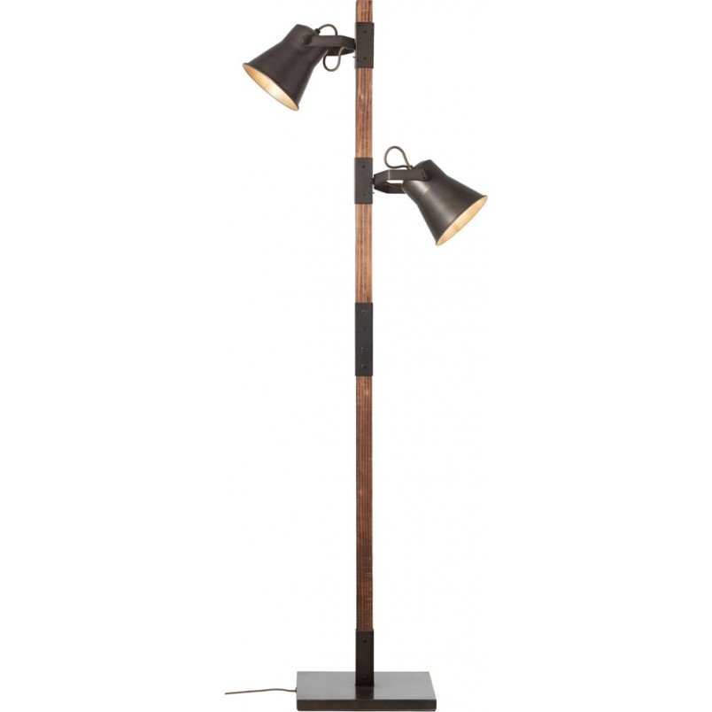 Lampa podłogowa industrialna Plow | Czarna stal i drewno | Brilliant