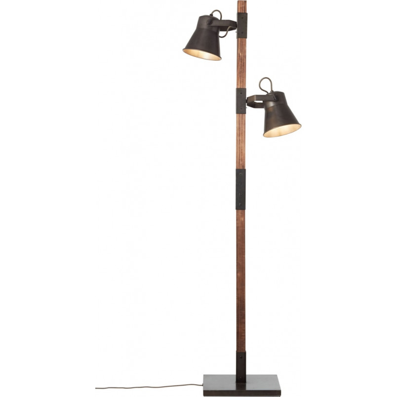 Lampa podłogowa industrialna Plow | Czarna stal i drewno | Brilliant