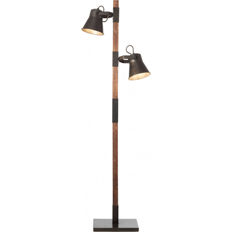 Lampa podłogowa industrialna Plow | Czarna stal i drewno | Brilliant