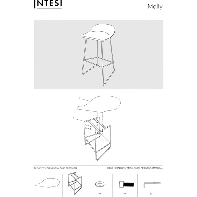 Stołek barowy Intesi Molly - Industrialny design | Sklep mebli