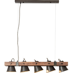 Lampa wisząca industrialna Plow - czarna stal/drewno | Brilliant
