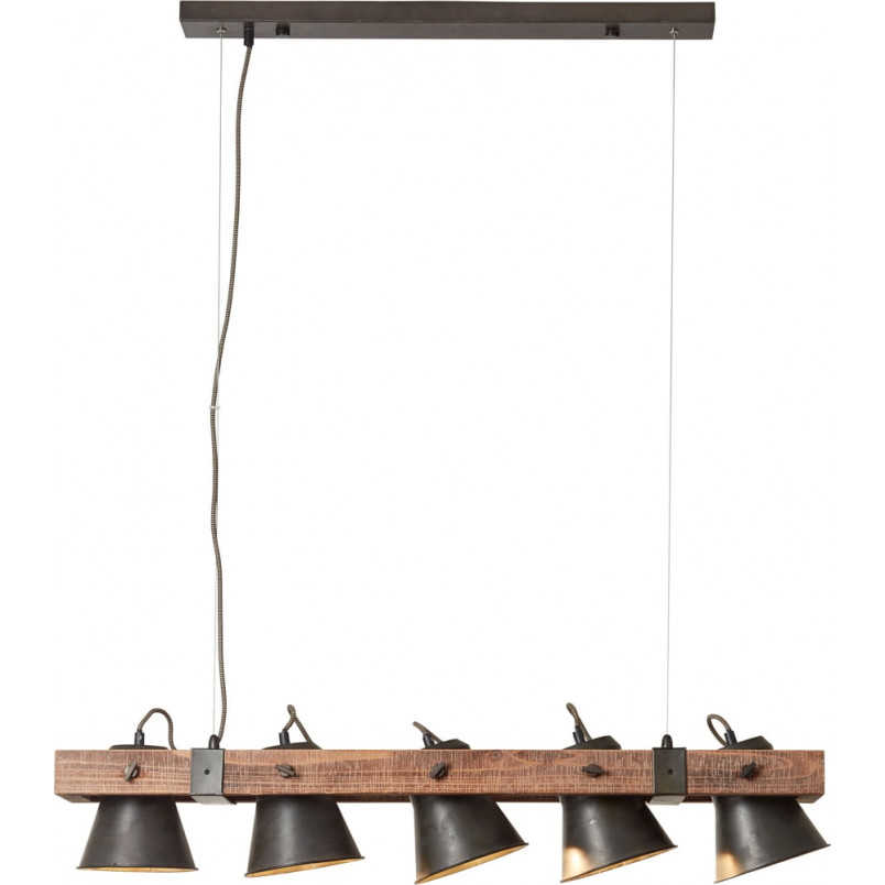 Lampa wisząca industrialna Plow - czarna stal/drewno | Brilliant