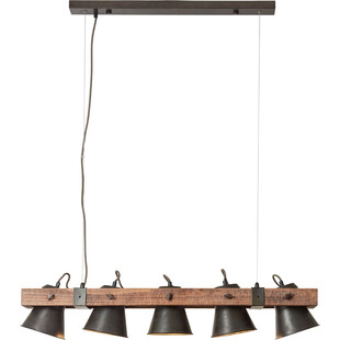 Lampa wisząca industrialna Plow - czarna stal/drewno | Brilliant