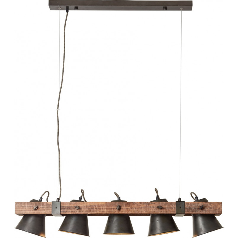 Lampa wisząca industrialna Plow - czarna stal/drewno | Brilliant