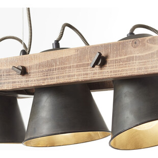 Lampa wisząca industrialna Plow - czarna stal/drewno | Brilliant