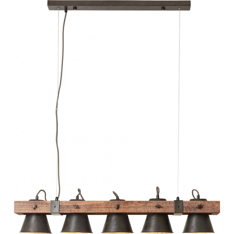 Lampa wisząca industrialna Plow - czarna stal/drewno | Brilliant