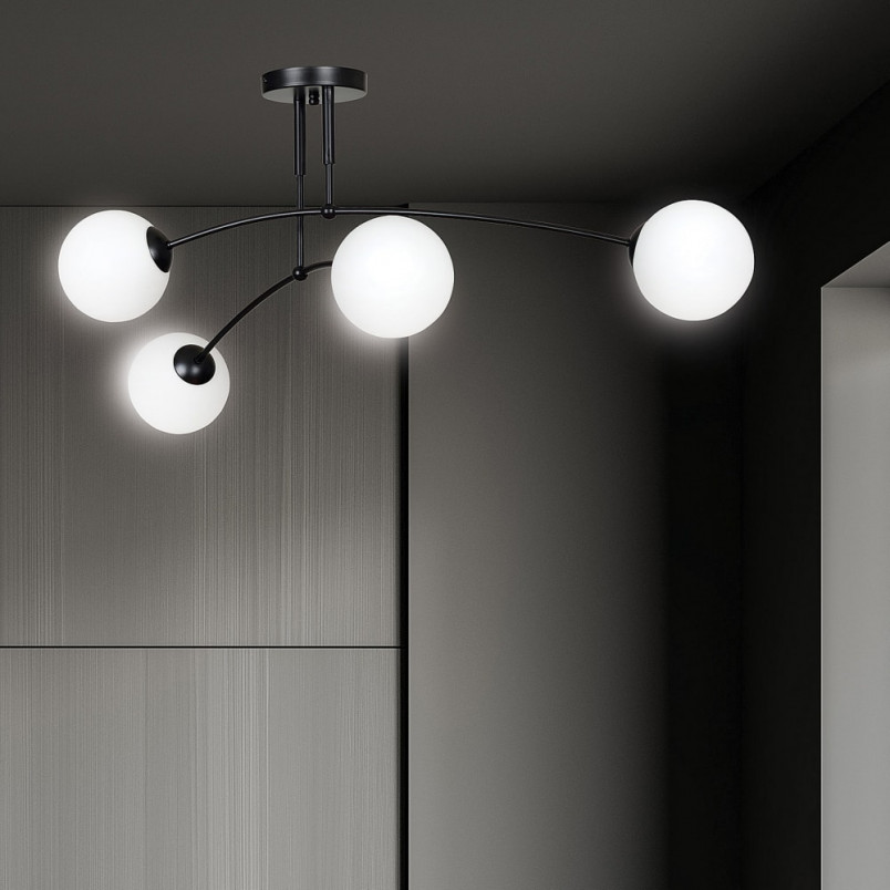 Lampa sufitowa Pregos IV - Szklane kule, czarny/biały | Emibig