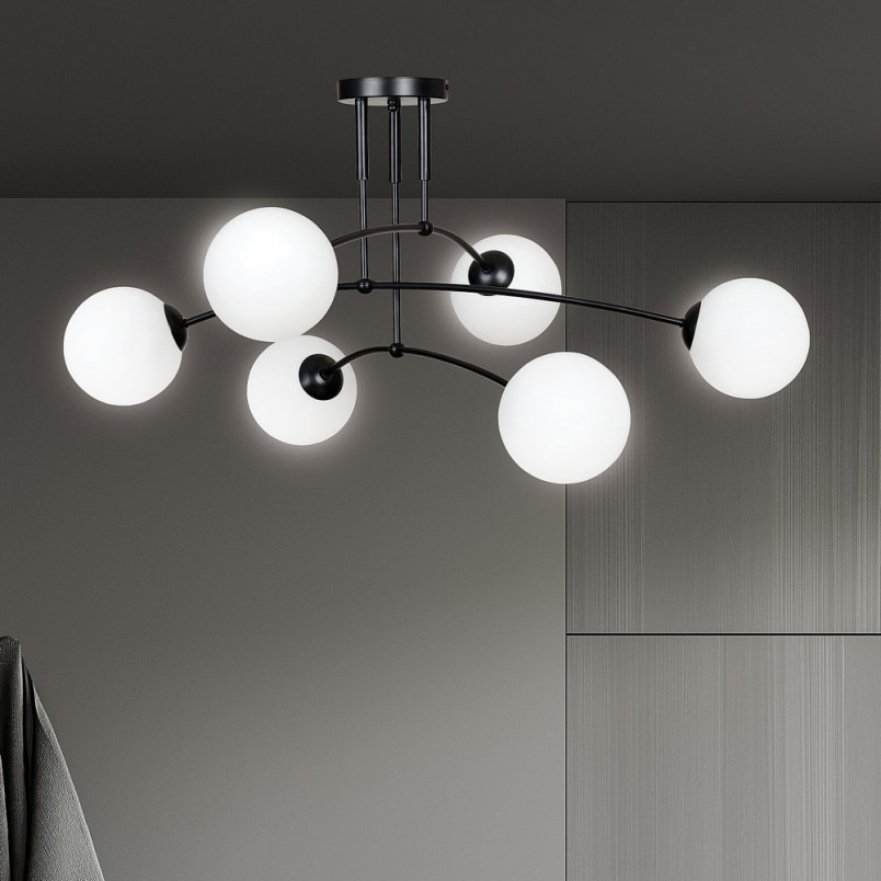 Lampa Sufitowa Pregos IV - Szklane Kule, Biały/Czarny | Emibig