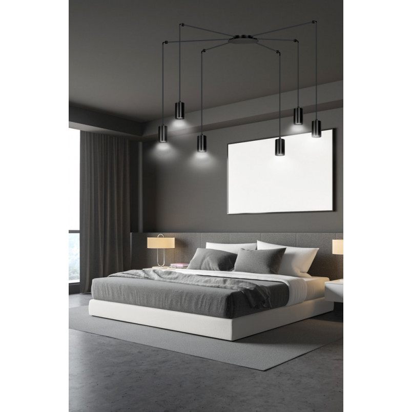 Lampa Wisząca "Pająk" Regulowana Traker VI Czarna - Emibig