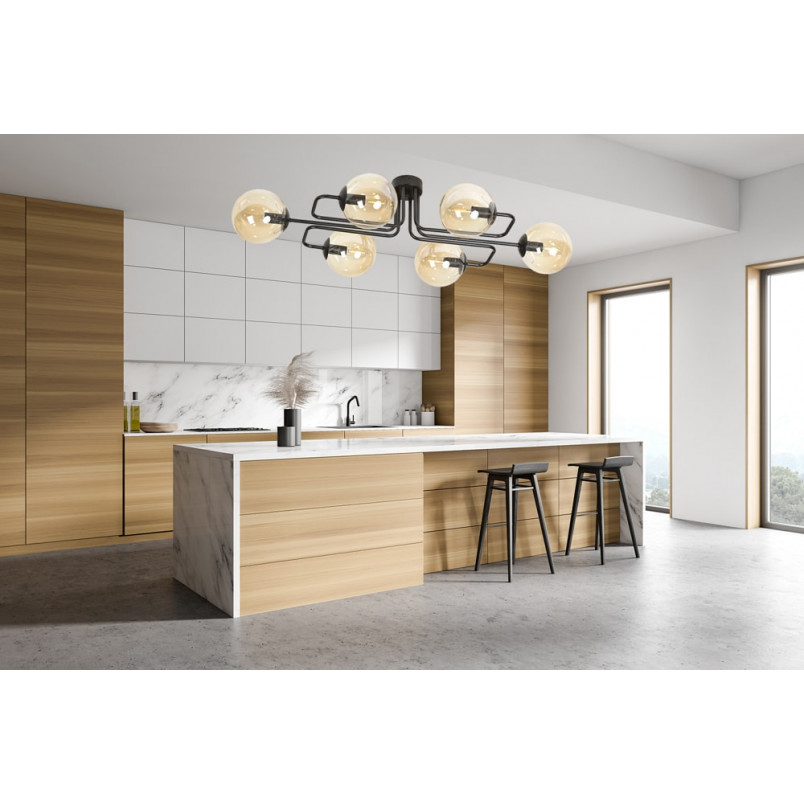 Lampa Sufitowa Brendi 6A - Szklane Kule, Miodowo-Czarna | Emibig