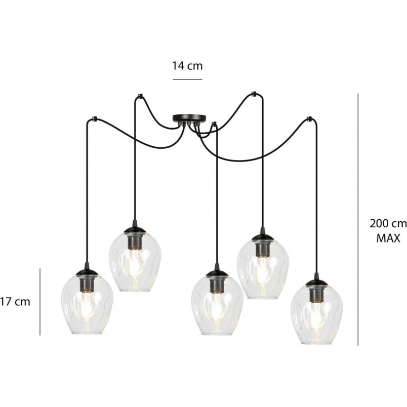 Lampa Wisząca Pająk Level V Emibig | Szkło Czarno-Przezroczyste