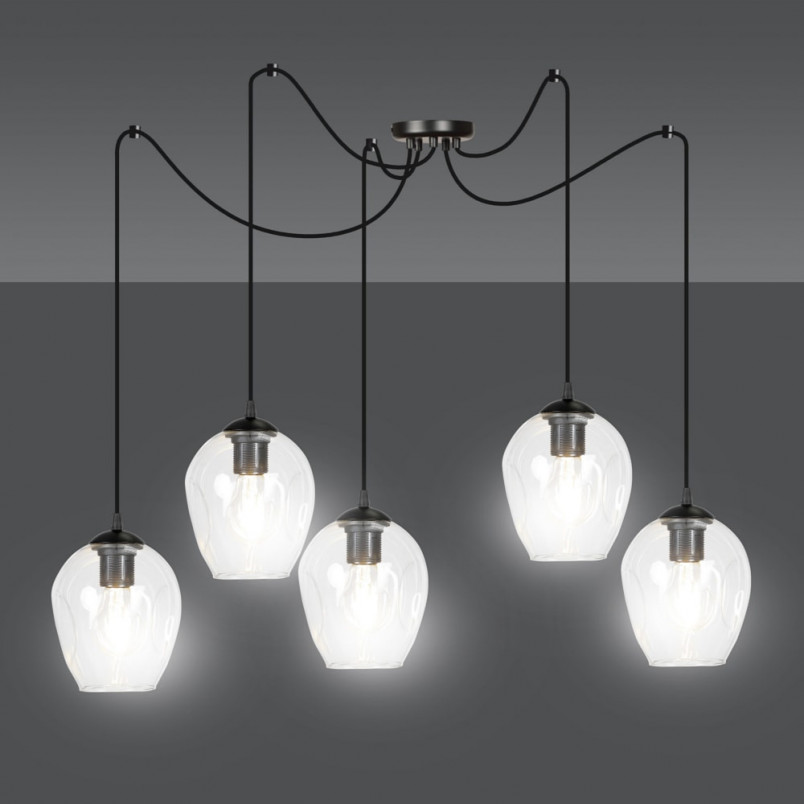 Lampa Wisząca Pająk Level V Emibig | Szkło Czarno-Przezroczyste
