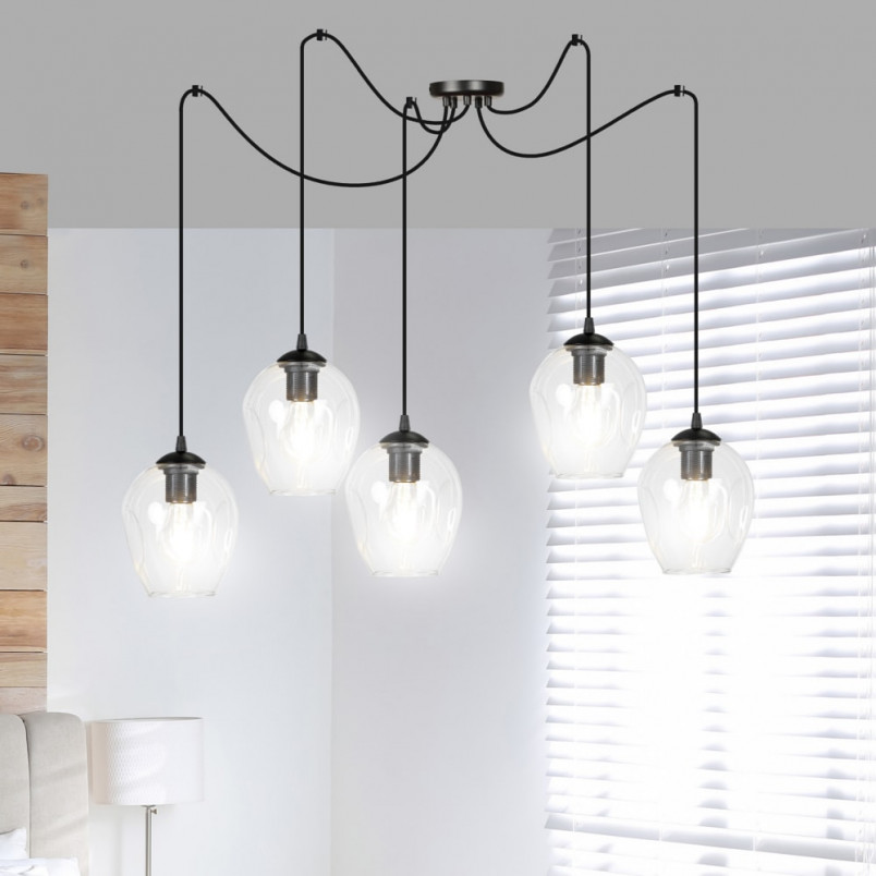 Lampa Wisząca Pająk Level V Emibig | Szkło Czarno-Przezroczyste