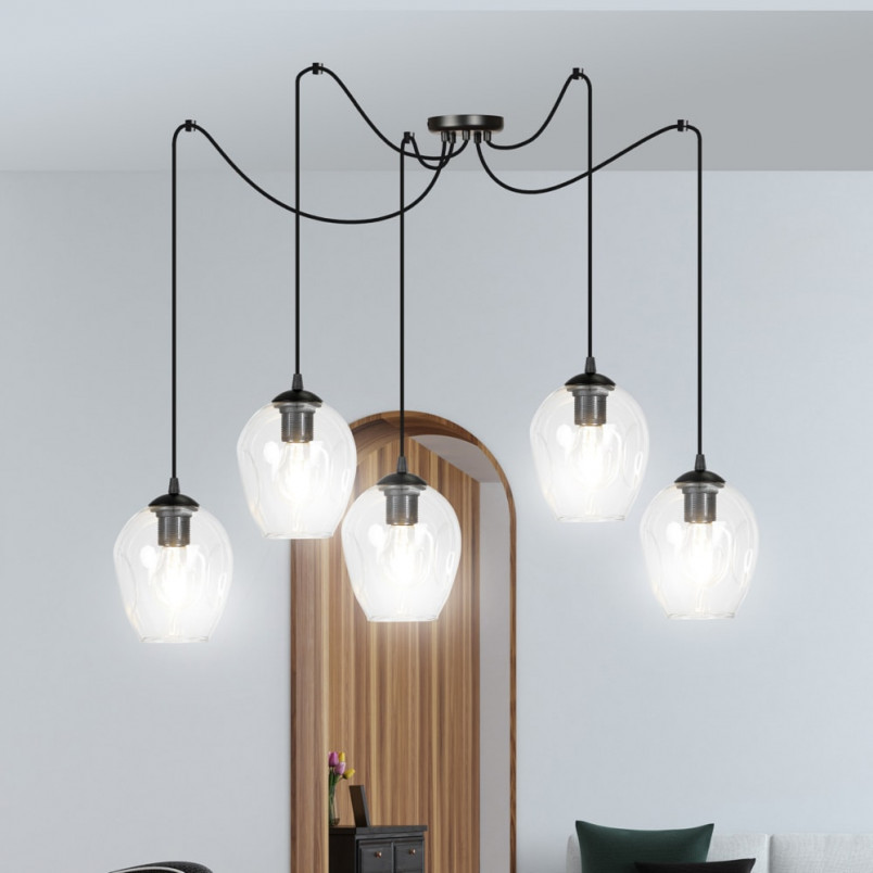 Lampa Wisząca Pająk Level V Emibig | Szkło Czarno-Przezroczyste