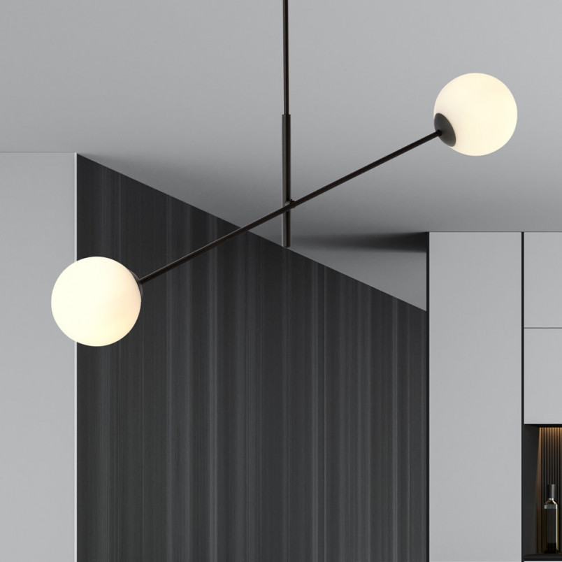 Lampa sufitowa LINEAR Emibig | 2 szklane kule, biało-czarna