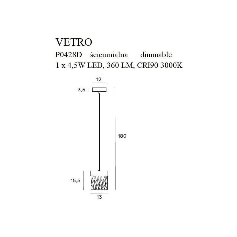 Lampa Wisząca Glamour Vetro Złota LED MaxLight | Salon, Jadalnia