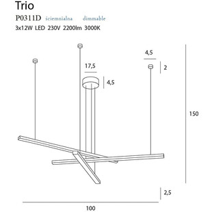 Lampa Wisząca Trio III LED 100cm Czarna - MaxLight