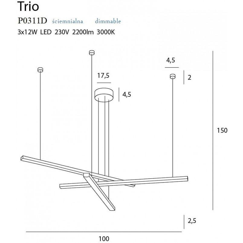 Lampa Wisząca Trio III LED 100cm Czarna - MaxLight