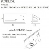 Kinkiet Superior LED biały MaxLight z USB i Indukcją