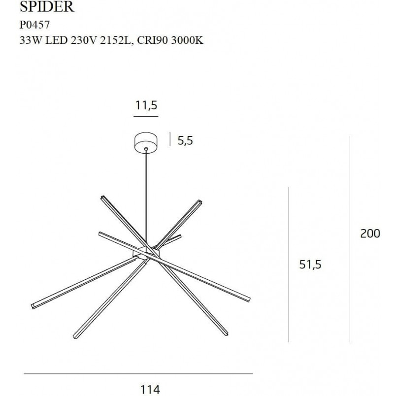 Lampa Spider LED złota 114cm | Nowoczesny żyrandol MaxLight