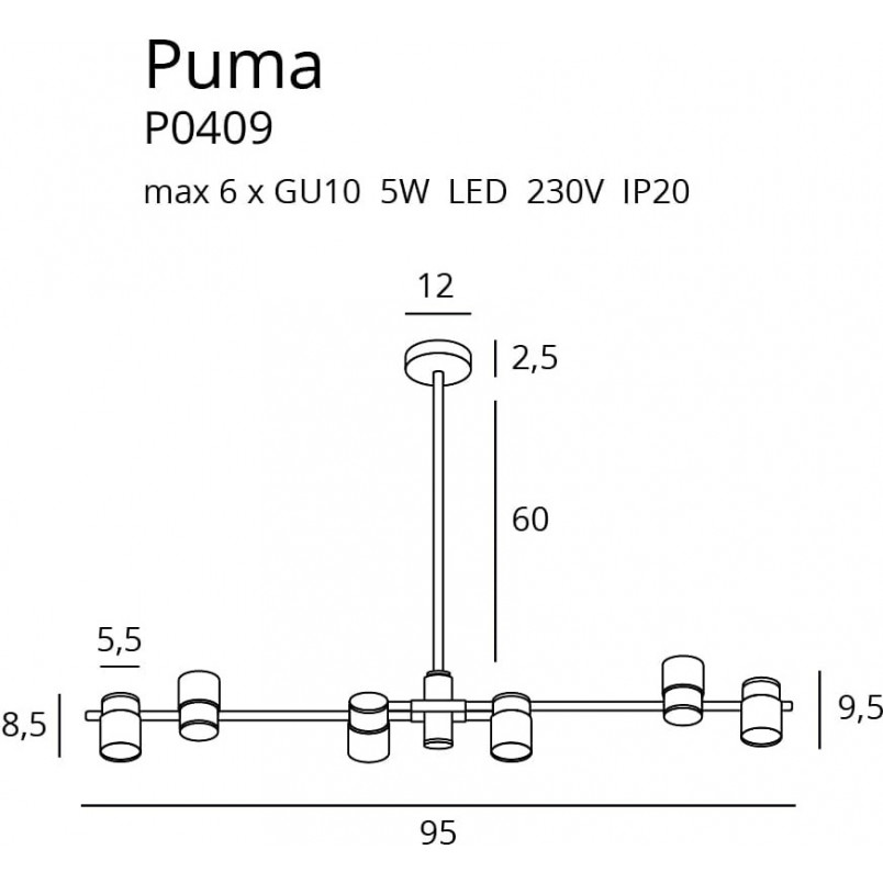 Lampa Sufitowa Puma VI Czarno-Złota | MaxLight