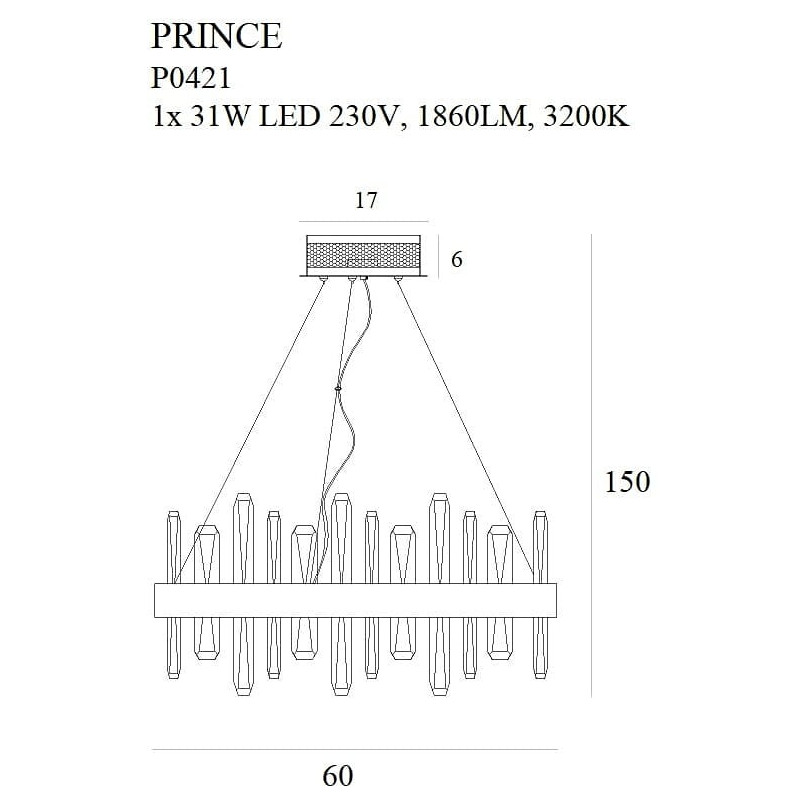 Lampa Wisząca Kryształowa Glamour Prince LED 60cm Złota - MaxLight