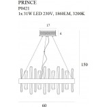 Lampa Wisząca Kryształowa Glamour Prince LED 60cm Złota - MaxLight