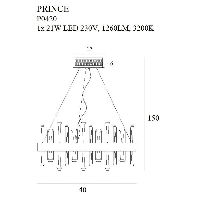 Lampa Wisząca Kryształowa Glamour Prince LED Złota | MaxLight