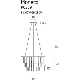 Lampa wisząca kryształowa Monaco - glamour, chrom - MaxLight