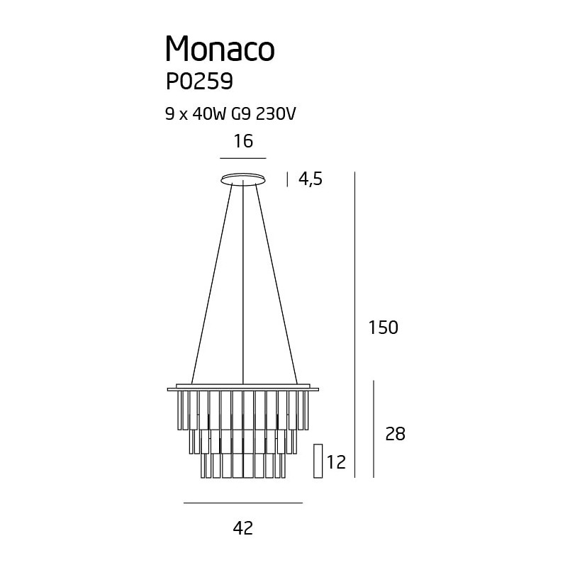 Lampa wisząca kryształowa Monaco - glamour, chrom - MaxLight