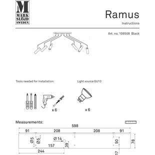 Lampa Sufitowa 6-punktowa Ramus Czarna | Markslojd