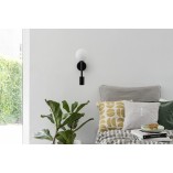Kinkiety podwójne | Kinkiet szklana kula z lampką do czytania Kop C biało-czarny Ummo do sypialni i salonu
